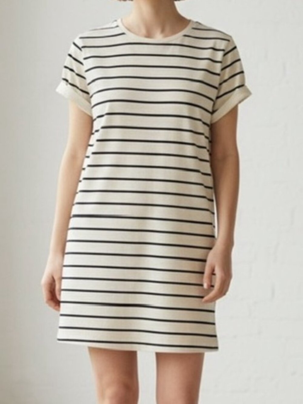 Nautical Coastal Lulus Cafe Society Lined Striped Tee Shift Dress White Black L